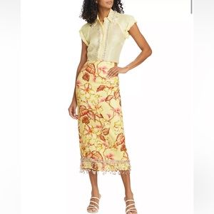 NWT CO ORD SET Zimmermann Matchmaker Floral Diamante Skirt & Linen Blouse size 1